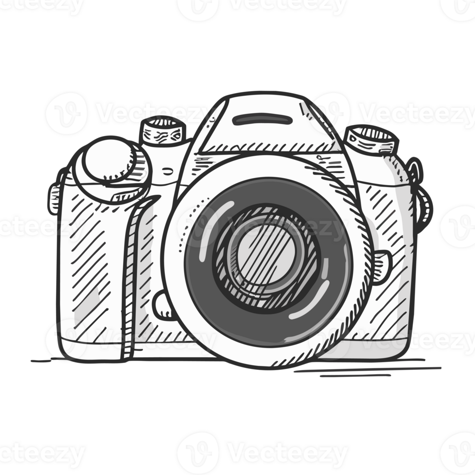 AI generated simple camera logo drawn with black line png