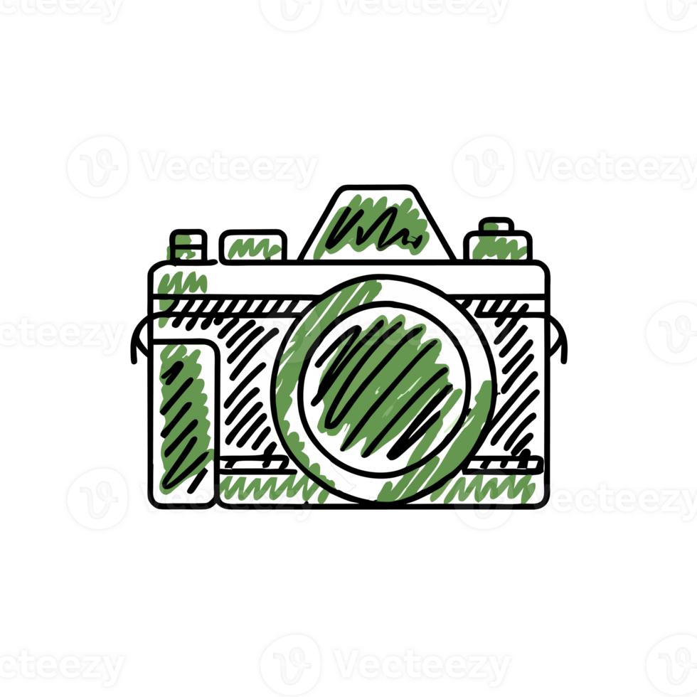 AI generated simple camera logo drawn with black line png