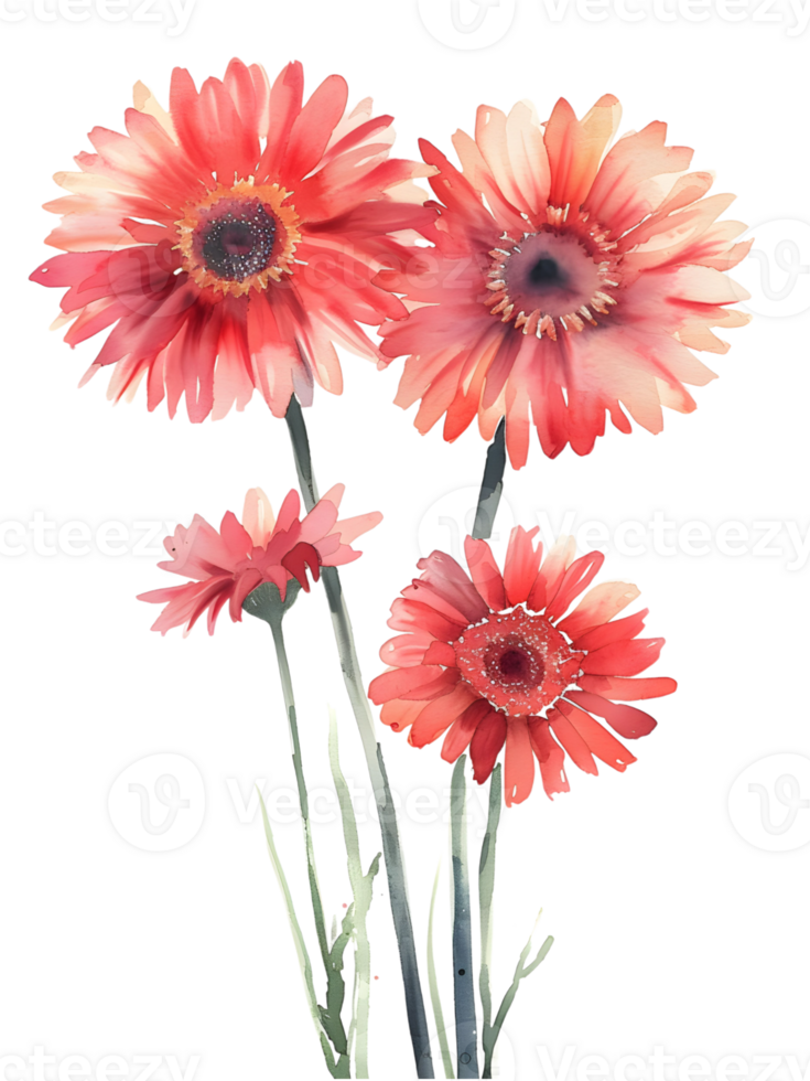 AI generated Gerbera Daisies flower Minimal watercolor on white background png