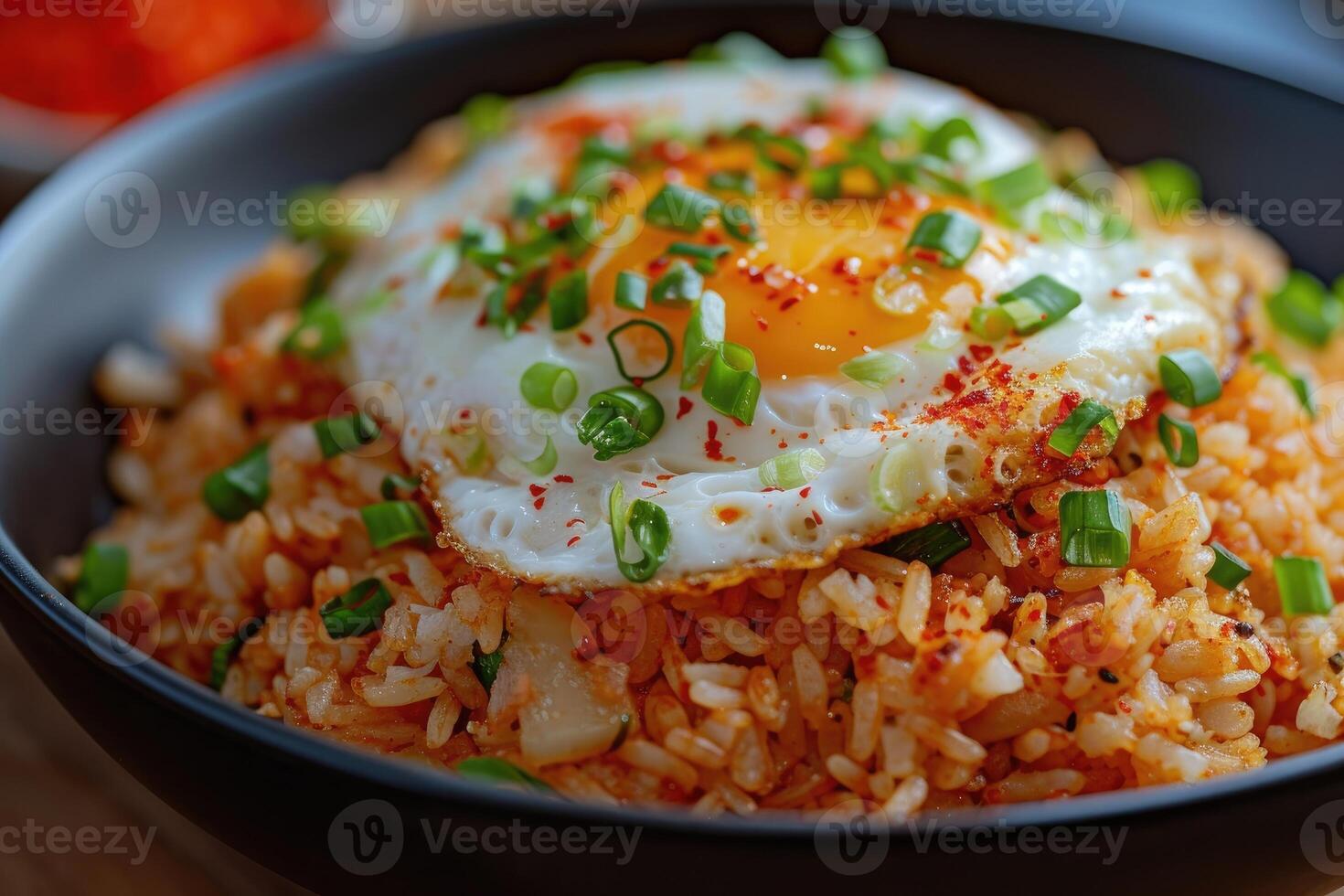 AI generated Spicy fried rice with fried egg,generative ai photo