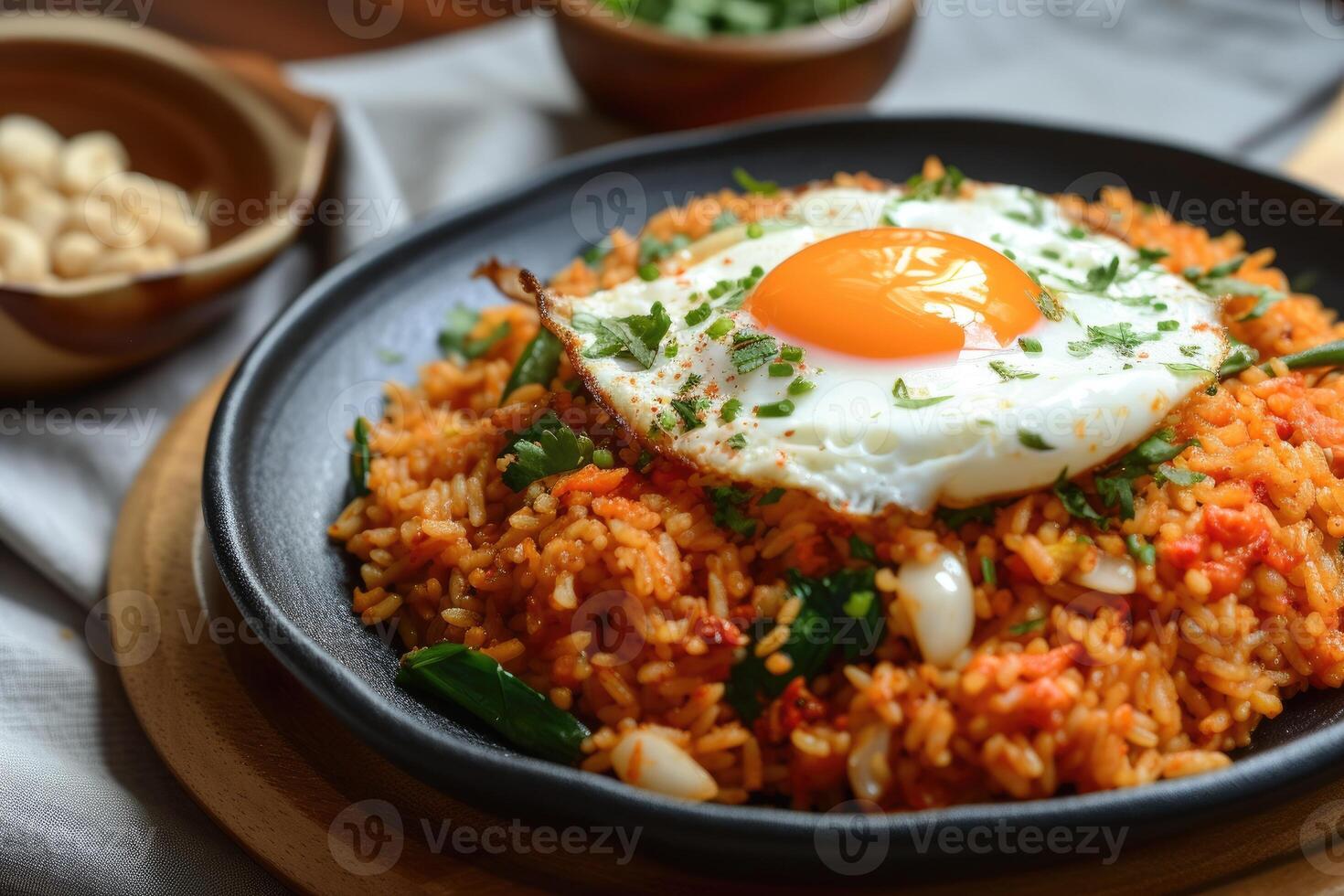 AI generated Spicy fried rice with fried egg,generative ai photo