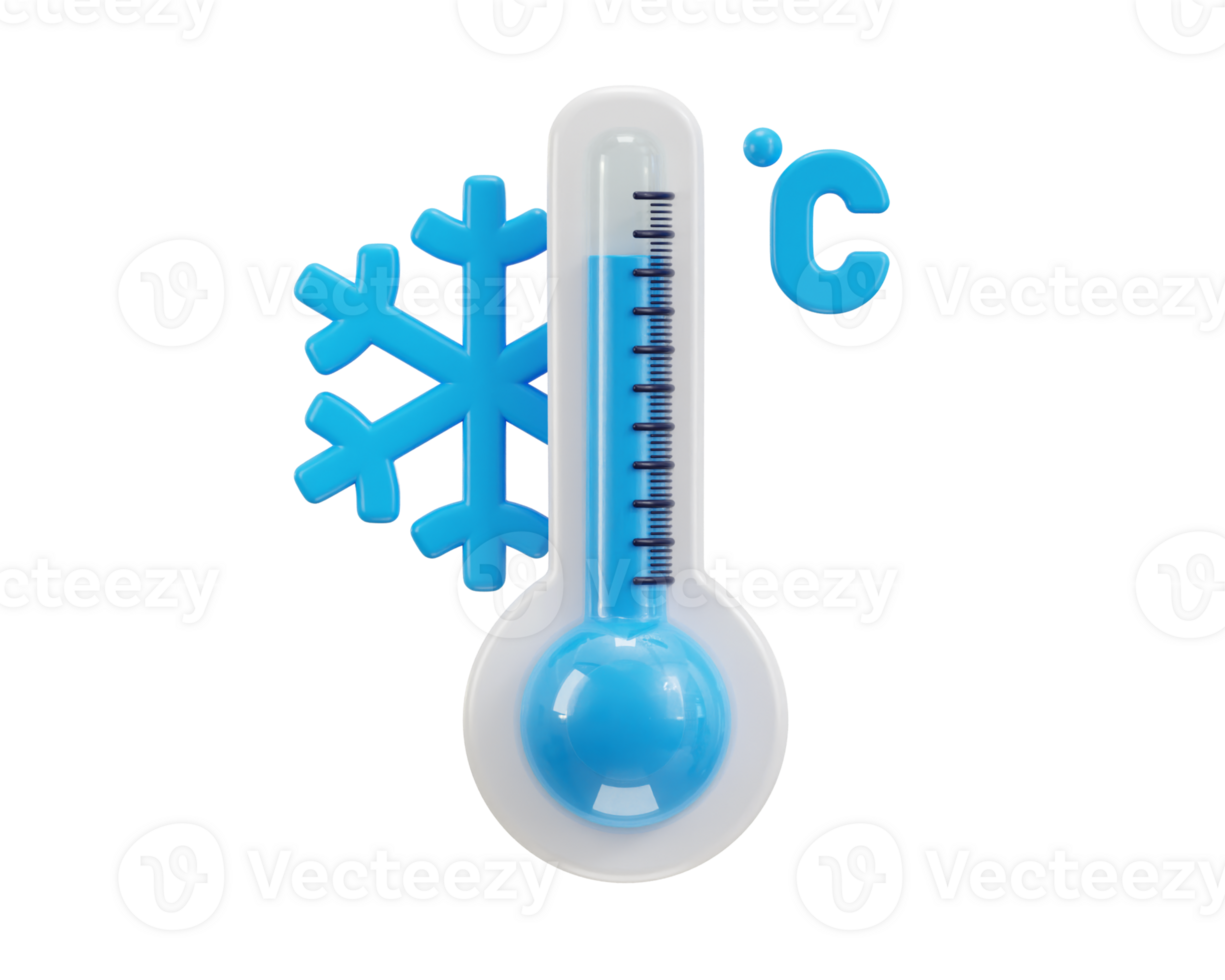 3d thermometer icon with ice symbol concept of cold temperature icon illustration png