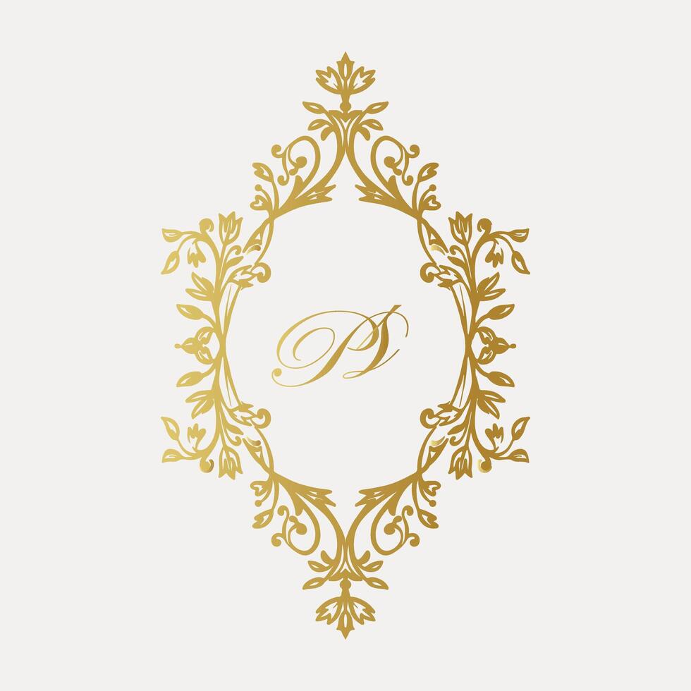 Wedding monogram design with PS inital. Monogram crest with intricate motif designs vector