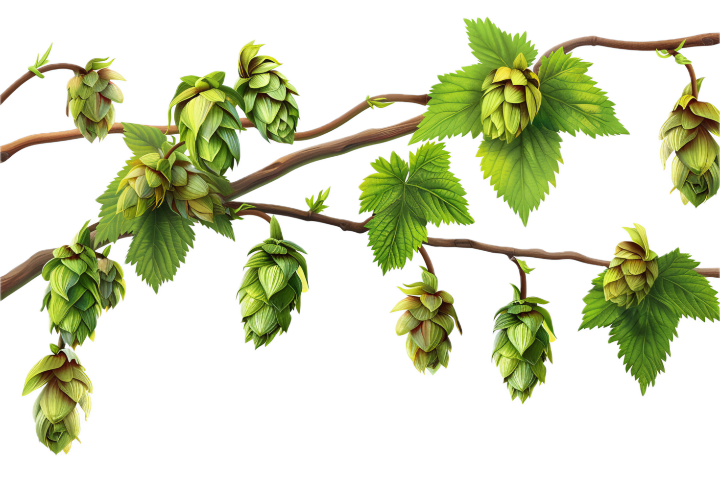AI generated Illustration of Hop Cones on a Vine png