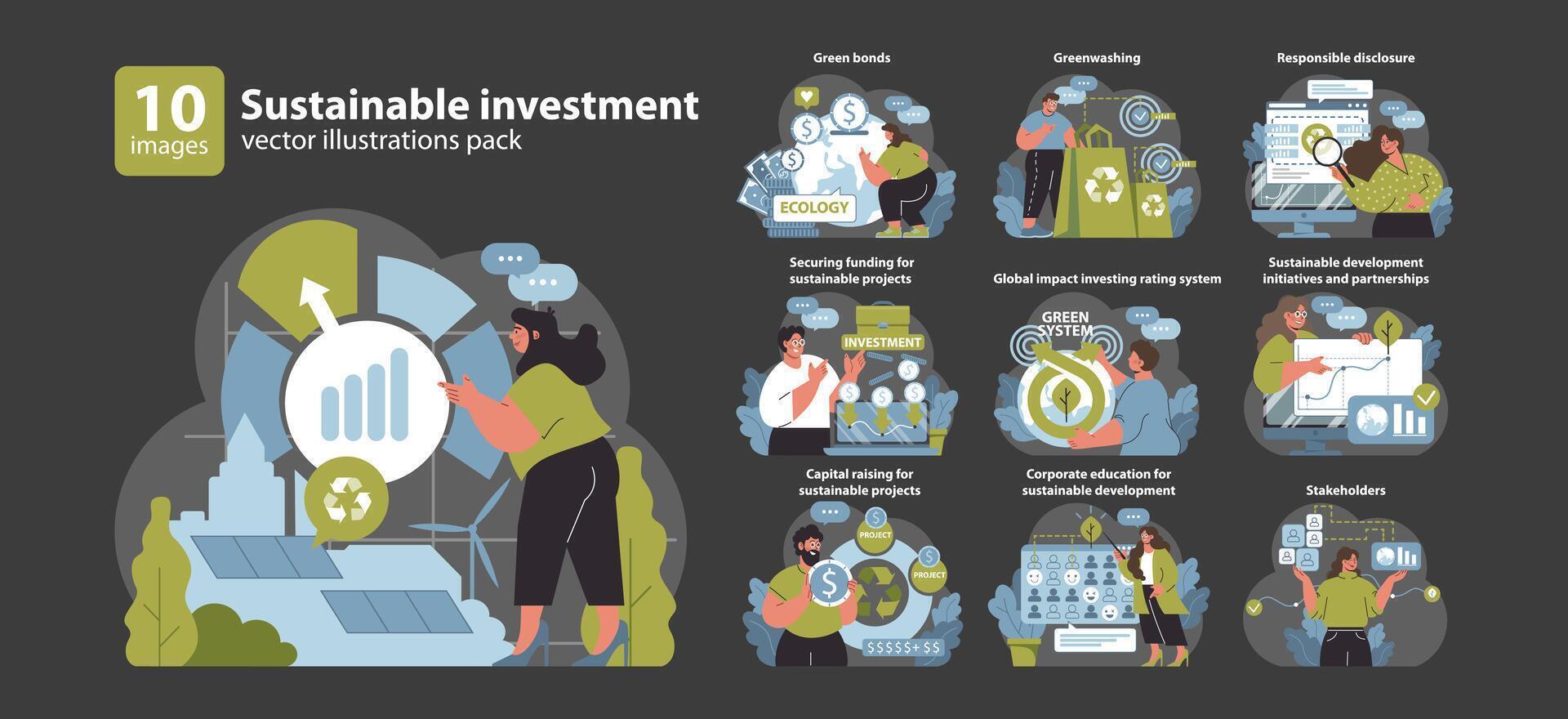 sostenible inversión colocar. Finanzas Satisface ecología para global mejoramiento. vector