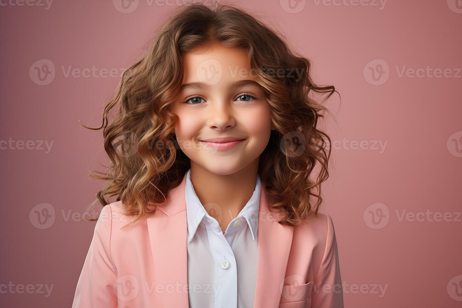 AI generated Happy Caucasian Girl in Peach Fuzz-Colored Suit photo