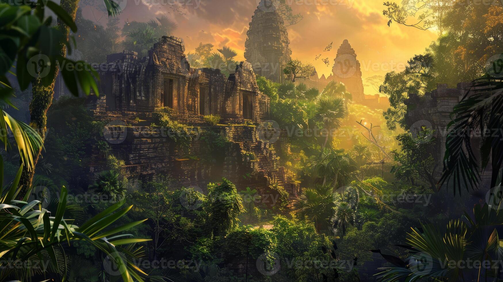AI generated Mysterious temple complex in the jungle photo