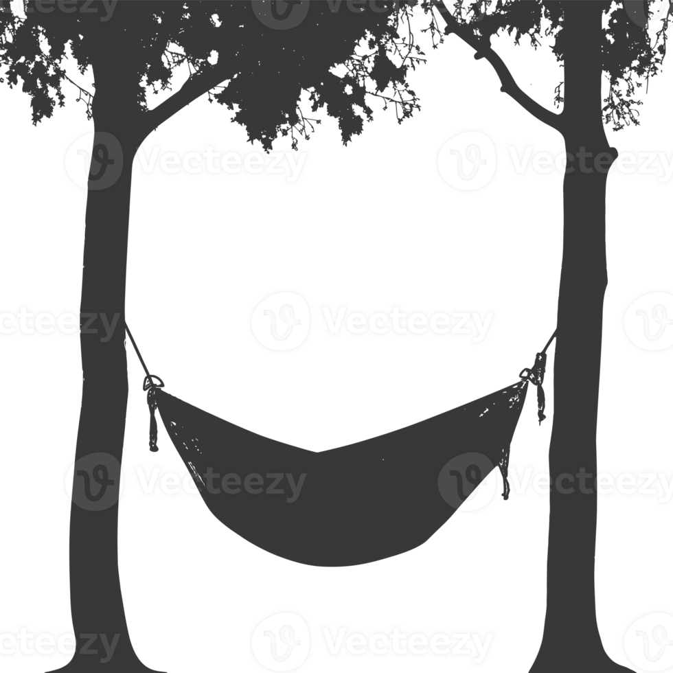 AI generated Silhouette hammock install in two tree black coloronly png