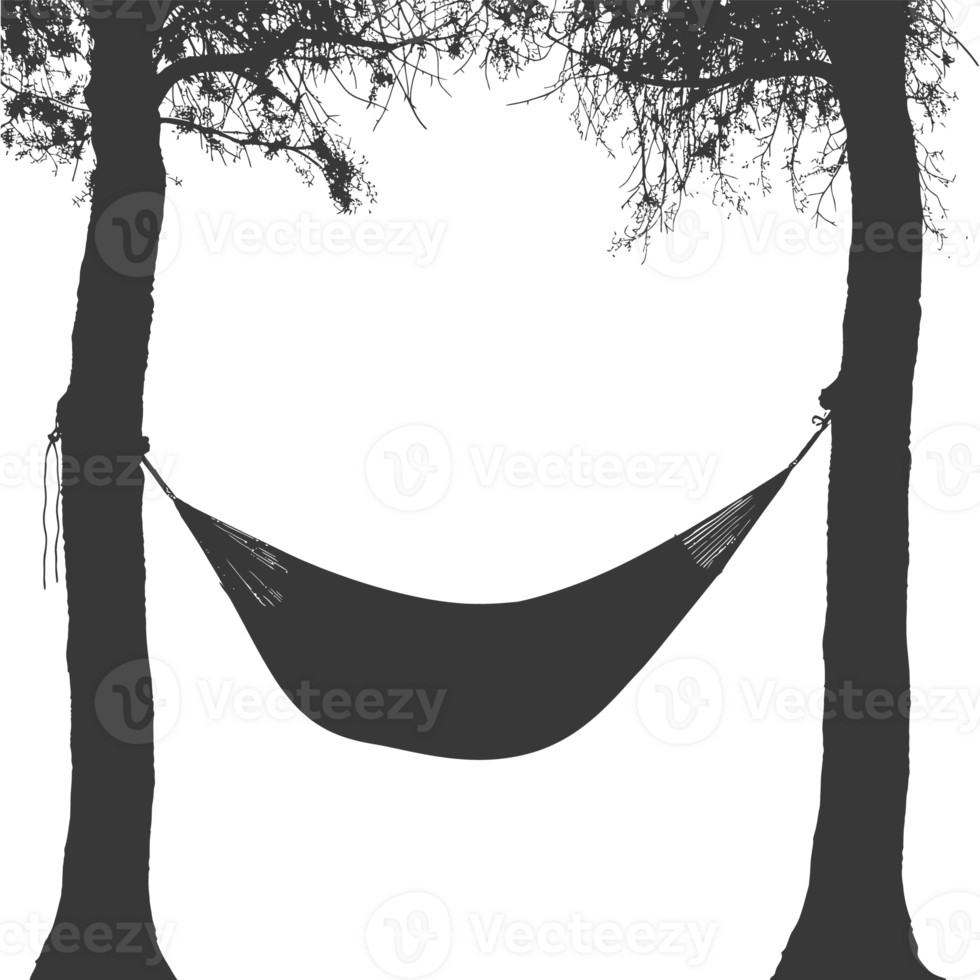 AI generated Silhouette hammock install in two tree black coloronly png
