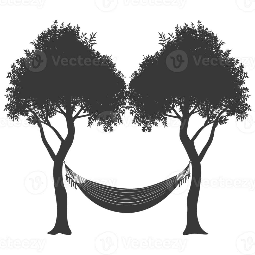 AI generated Silhouette hammock install in two tree black coloronly png