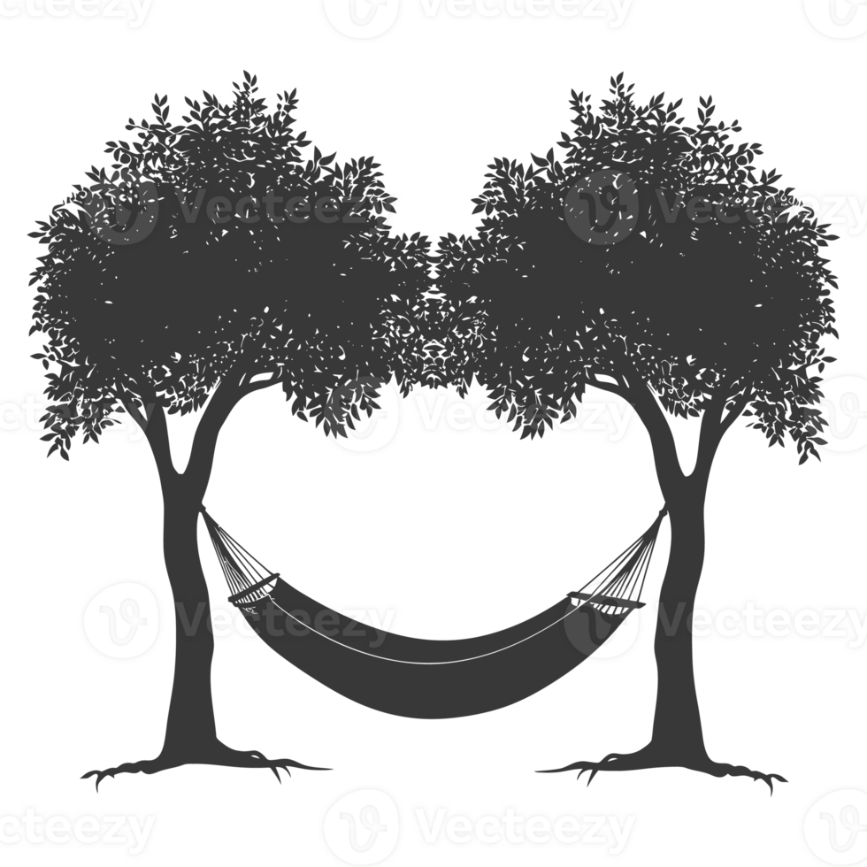 AI generated Silhouette hammock install in two tree black coloronly png