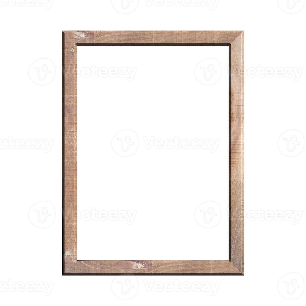 wooden frame with isolated white background. front view of classic wooden frame. for A4 image or text. photo