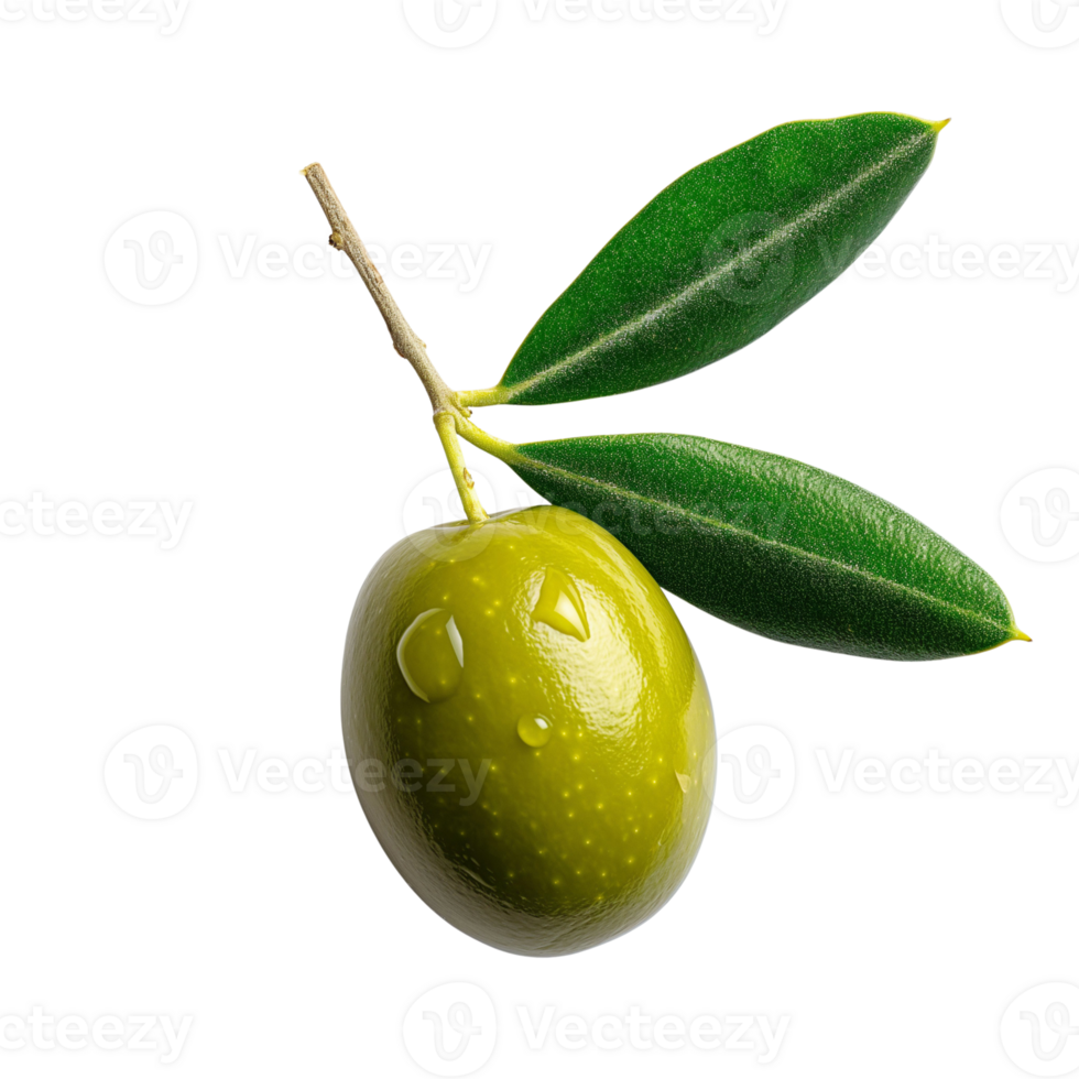 AI generated Fresh green olive with leaves on branch, healthy and organic food, AI generated, PNG transparent