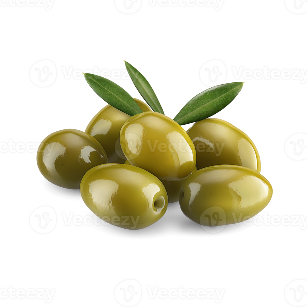 AI generated Olives with olive leaves isolated, healthy and organic food, AI generated, PNG transparent with shadow
