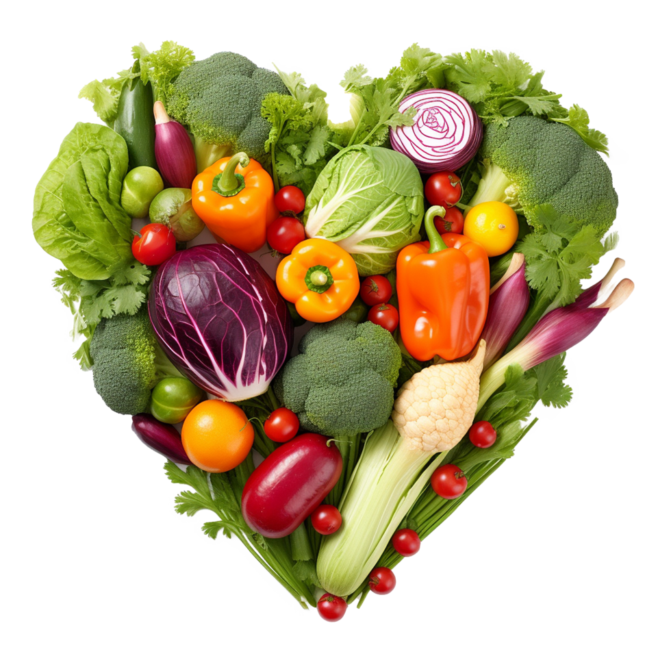 AI generated Vegetables in heart shape png isolated on transparent background