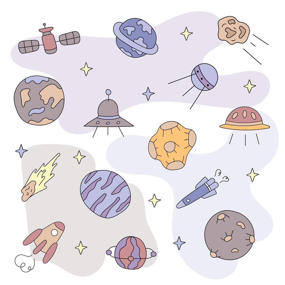 Space.Set of Vector illustrations, isolated.
