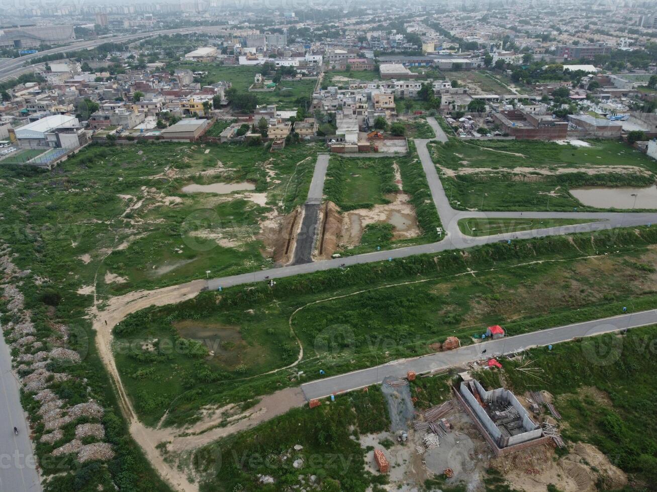 Aerial view of DHA Phase-6, main square, a small town on 2023-07-18 in Lahore Pakistan. photo