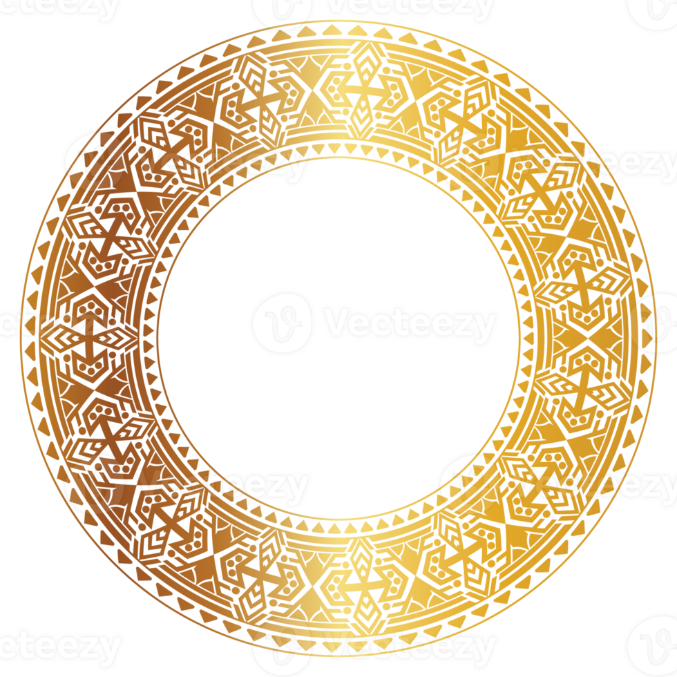 Aztec golden circle frame of crooked leaves. Seamless with hooks or threads. similar to the Greek keyboard Also called stepfred design or Xicalcoliuhqui png