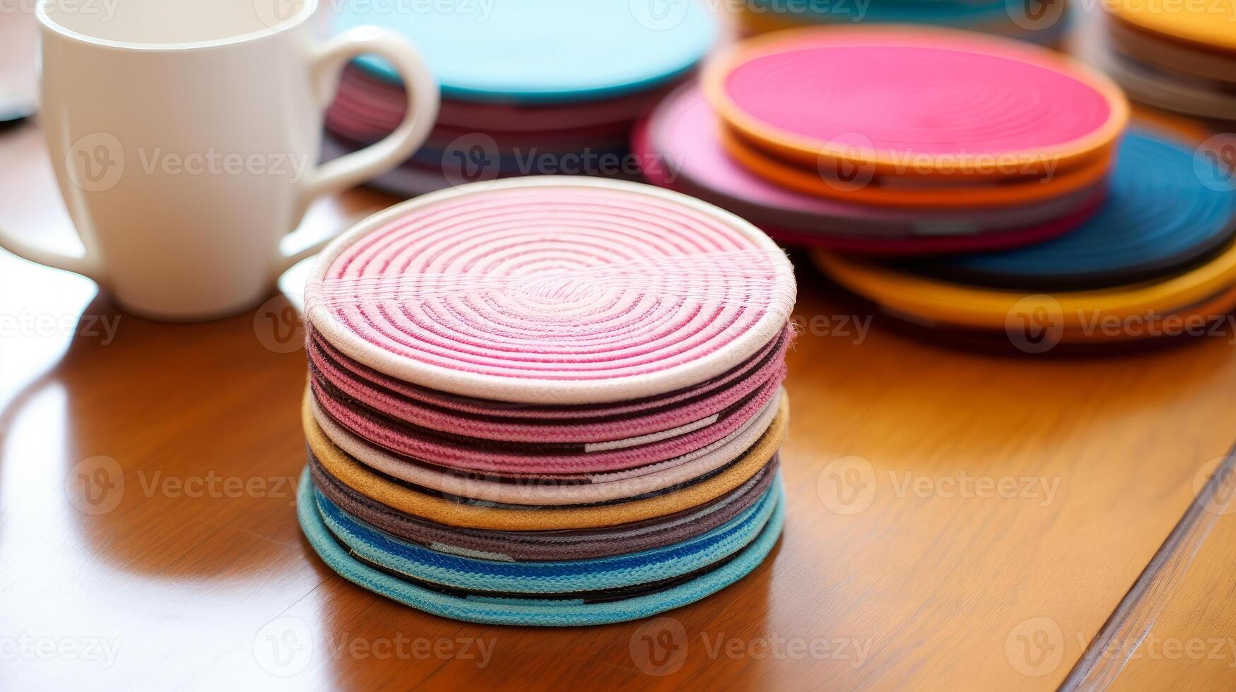 AI generated Yarn-wrapped coasters, protecting your surfaces. Generative AI photo