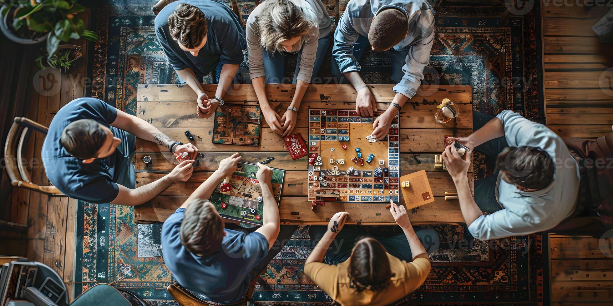 AI Generated A group of young people play board games. Time together. ,board games concept photo