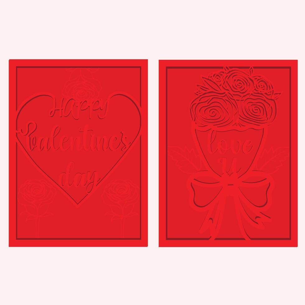 Red valentines day gift card multilayer. vector