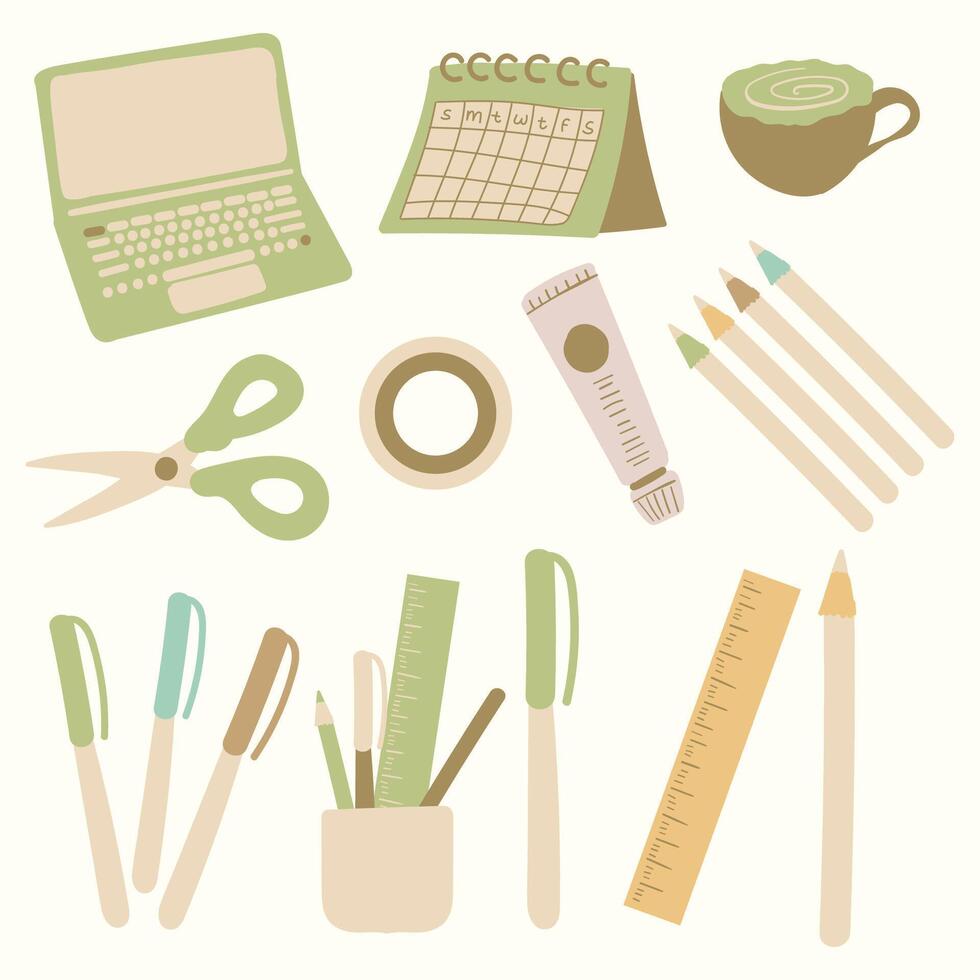 Doodle School Supplies for Studying Student Recolorable Vector