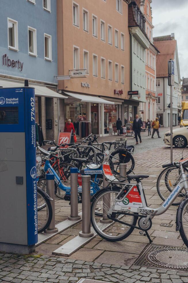 Schwabisch Gmund,Germany -February 23, 2024 . Bicycle rent on the main square of the city photo