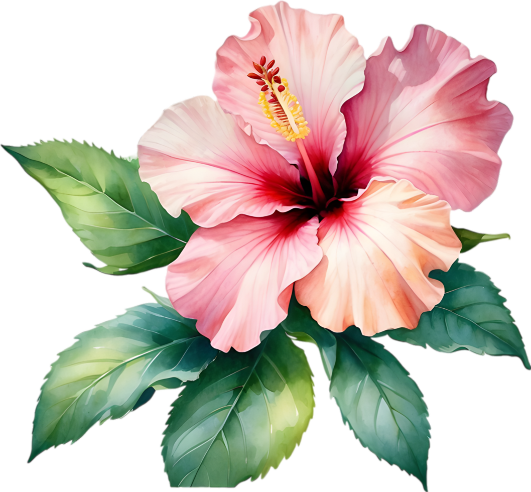 AI generated Watercolor painting of Rose of Sharon ,Hibiscus syriacus. png
