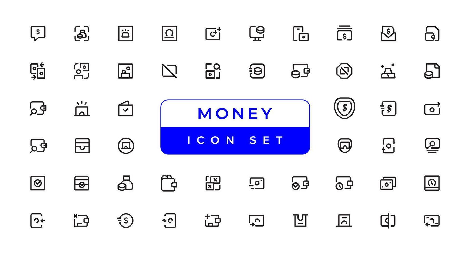 Money line icons. Set of Banking, Wallet and Coins icons. Credit card, Currency exchange and Cashback money service. Euro and Dollar, Cash wallet, exchange. Vector icon set