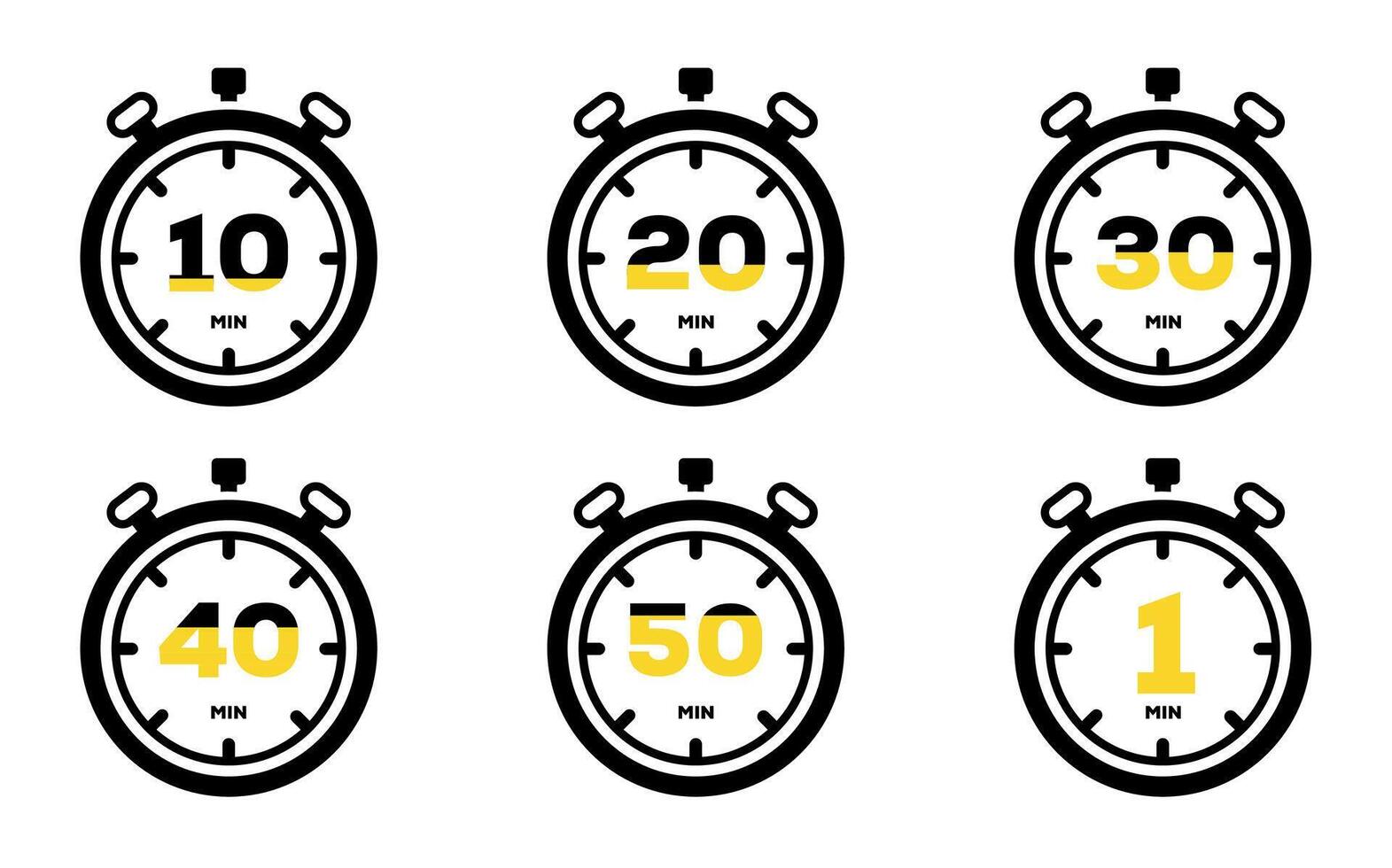 Timer icon collection. Symbol timer on a white background. Set of Timer vector icons.Set of timer and stopwatch icons. Cooking time symbols and labels