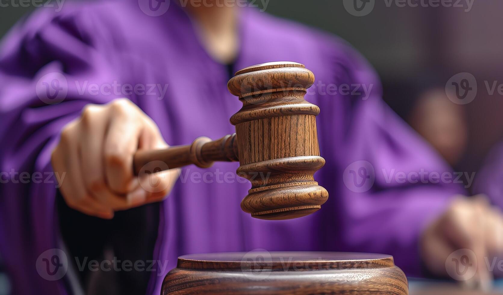 AI Generated Law, judge and closeup of lawyer with gavel for justice, court hearing and legal trial for magistrate. Government, attorney career and zoom of desk for investigation, criminal case and photo