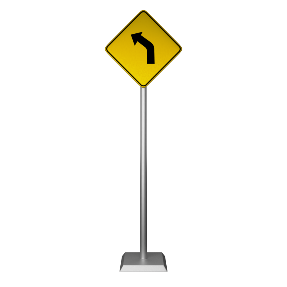 3D illustration of left turn road sign png