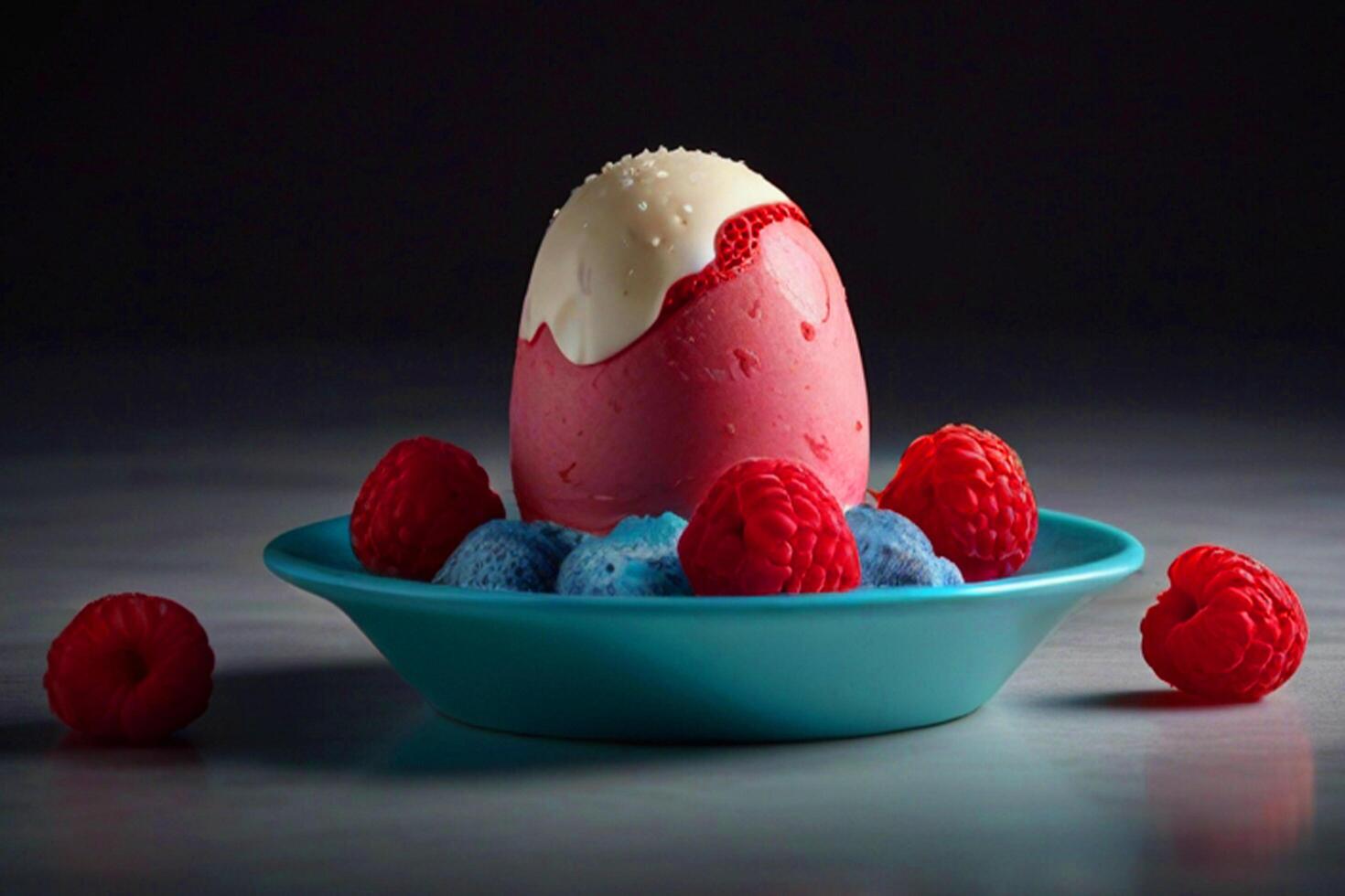 Dessert with strawberries and vinella ice cream and creamy milk and rose syrup photo