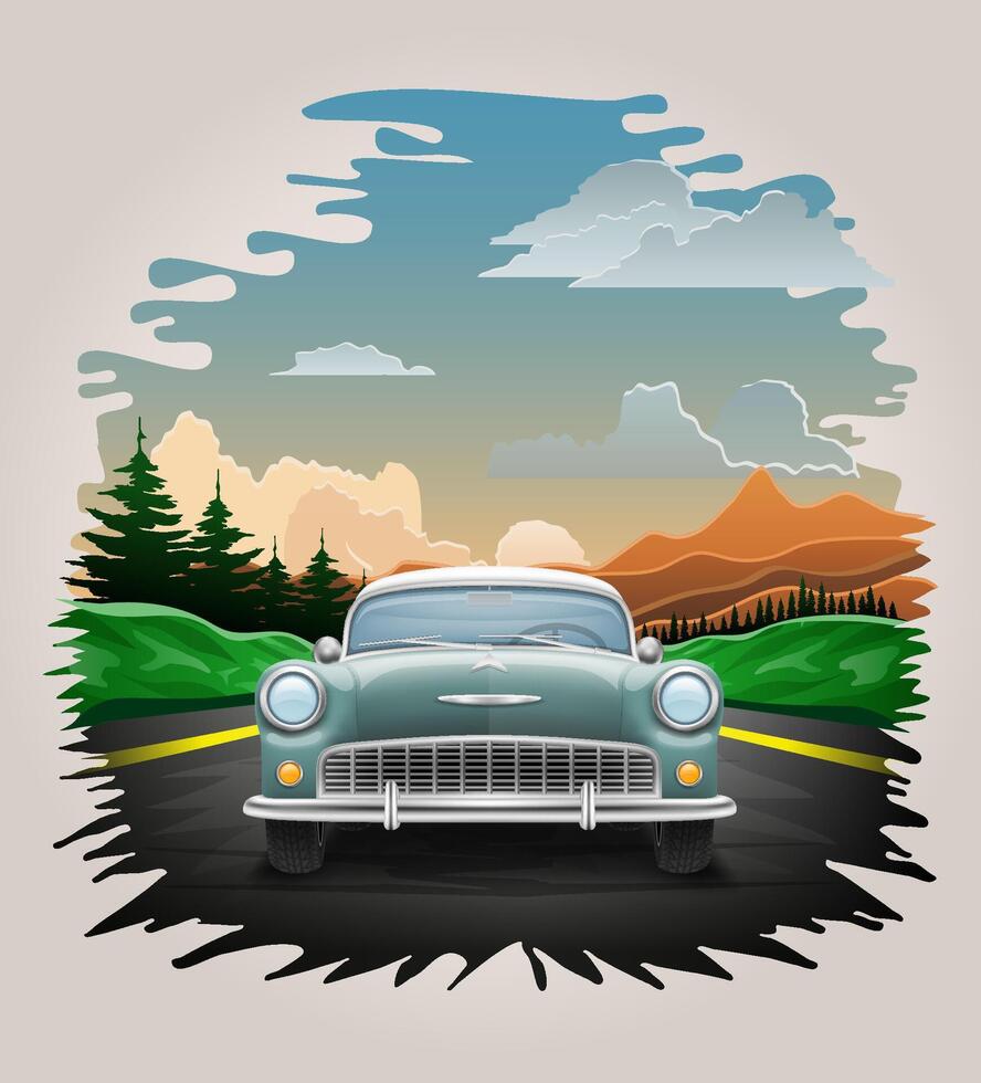 landscape asphalt auto road in nature among mountains hills and trees stock illustration vector