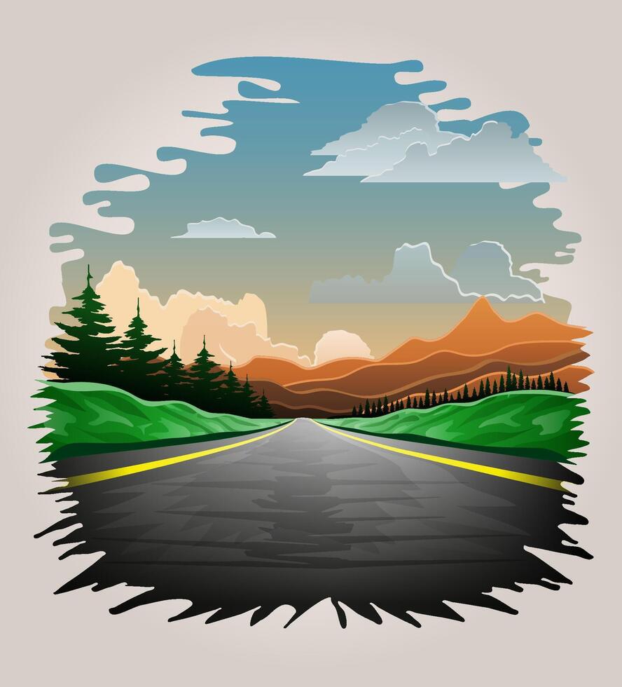 landscape asphalt auto road in nature among mountains hills and trees stock illustration vector