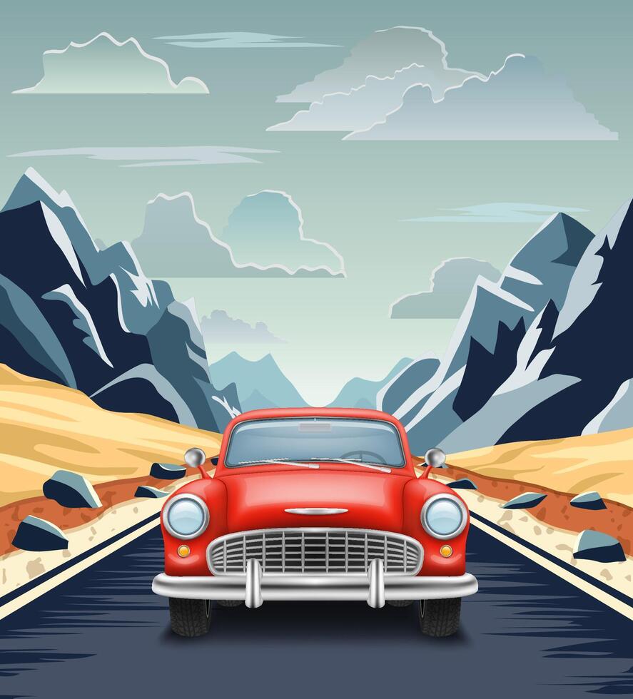 landscape asphalt auto road in nature among mountains hills and trees stock illustration vector