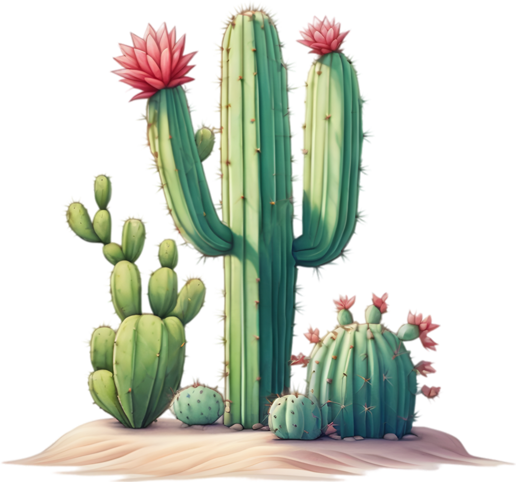 AI generated Watercolor painting of a cute Desert Cactus. png