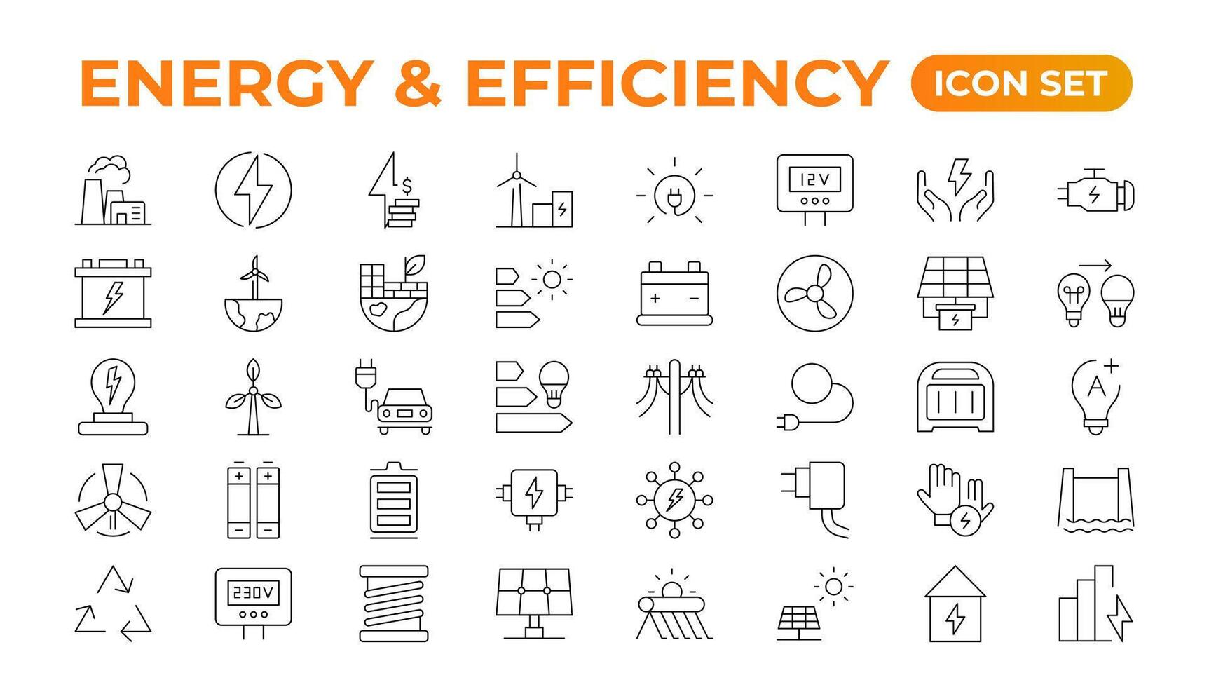 conjunto de energíay ecología línea íconos colocar. contorno con editable carrera recopilación. incluye eco hogar, nuclear energía, poder planta, solar energia.simple conjunto acerca de energía eficiencia y ahorro. vector