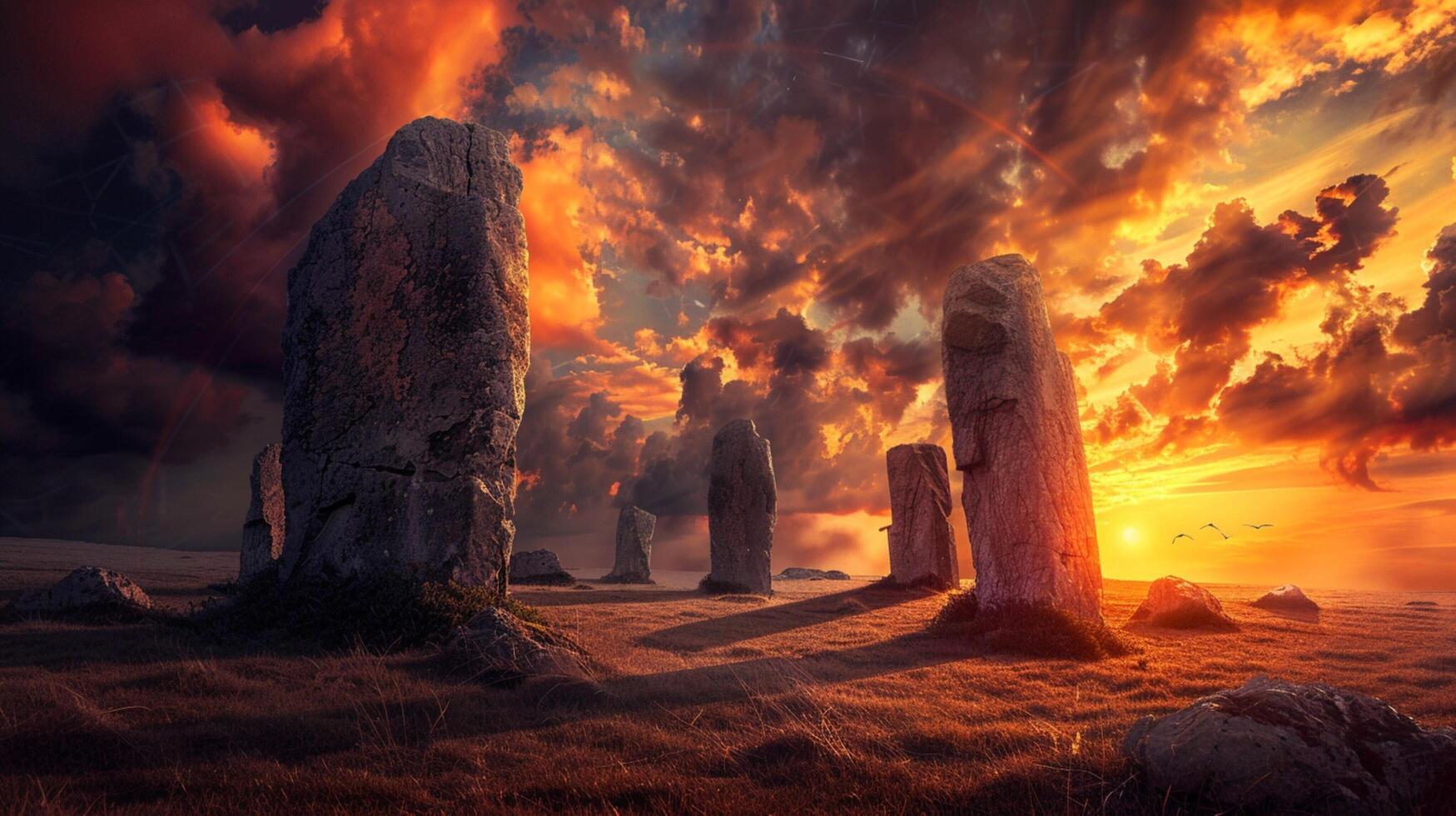 ancient megaliths stand tall in dramatic sky photo
