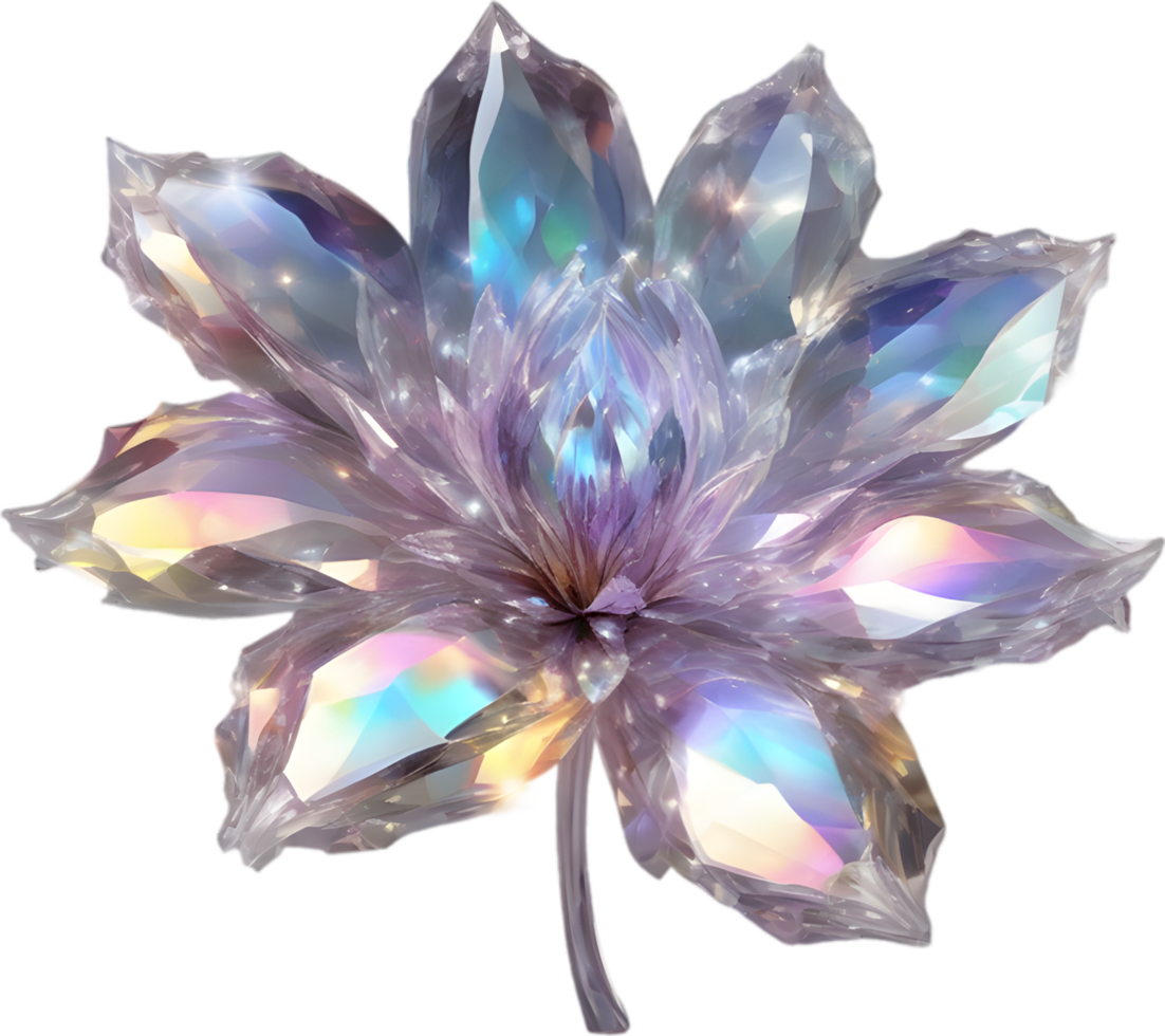 Enchanted colorful Crystal flower, clipart for decoration. Ai-Generated. png