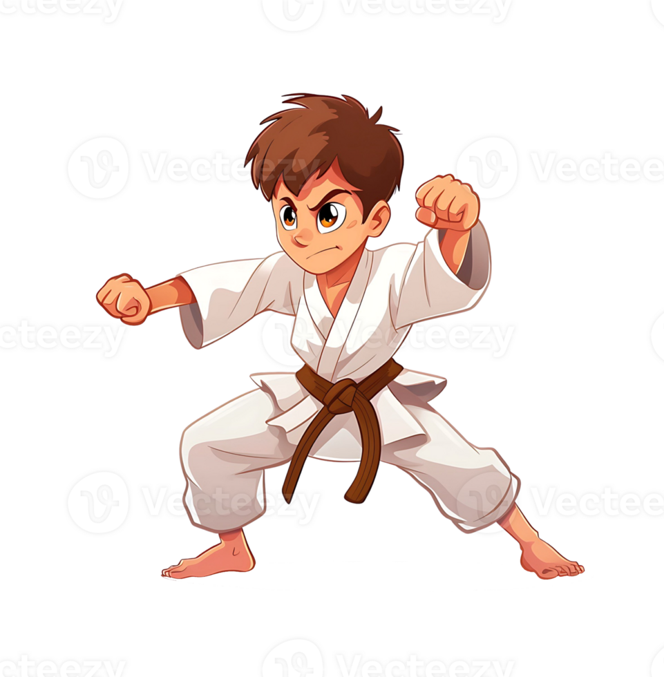 cartoon karate boy in white kimono, kakarate boy,,on transparent background png