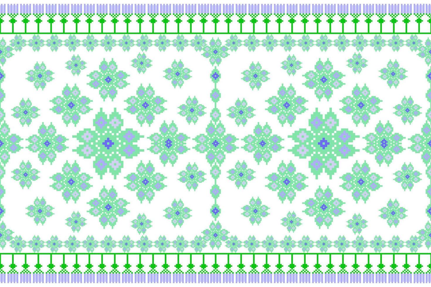 Geometric ethnic oriental seamless pattern. Axtec style embroidery floral pixel art background design for fabric, clothing, textile, scarf, wallpaper, table runner, wrapping, print, sarong vector