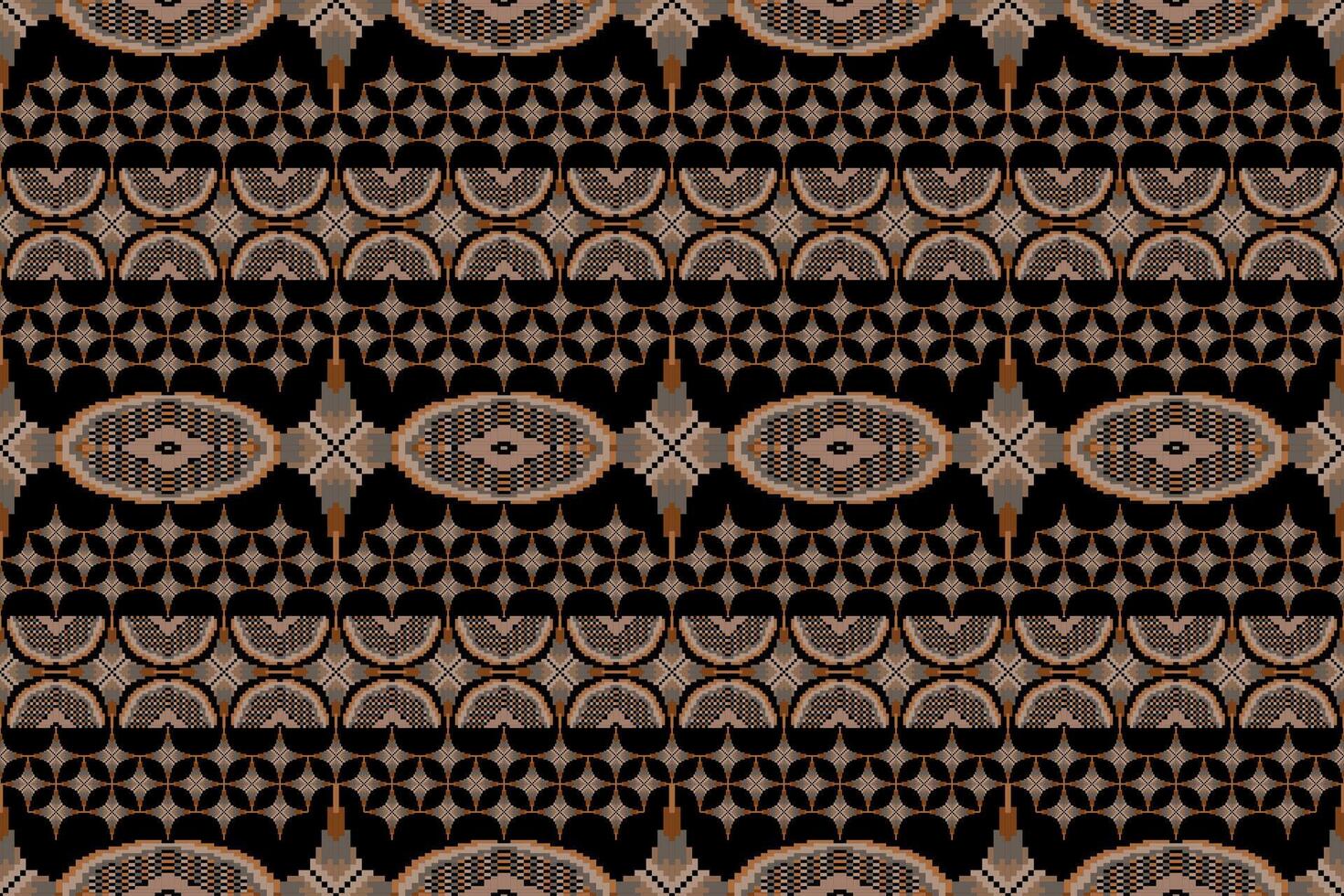 Geometric ethnic oriental seamless pattern. Axtec style embroidery floral pixel art background design for fabric, clothing, textile, scarf, wallpaper, table runner, wrapping, print, sarong vector
