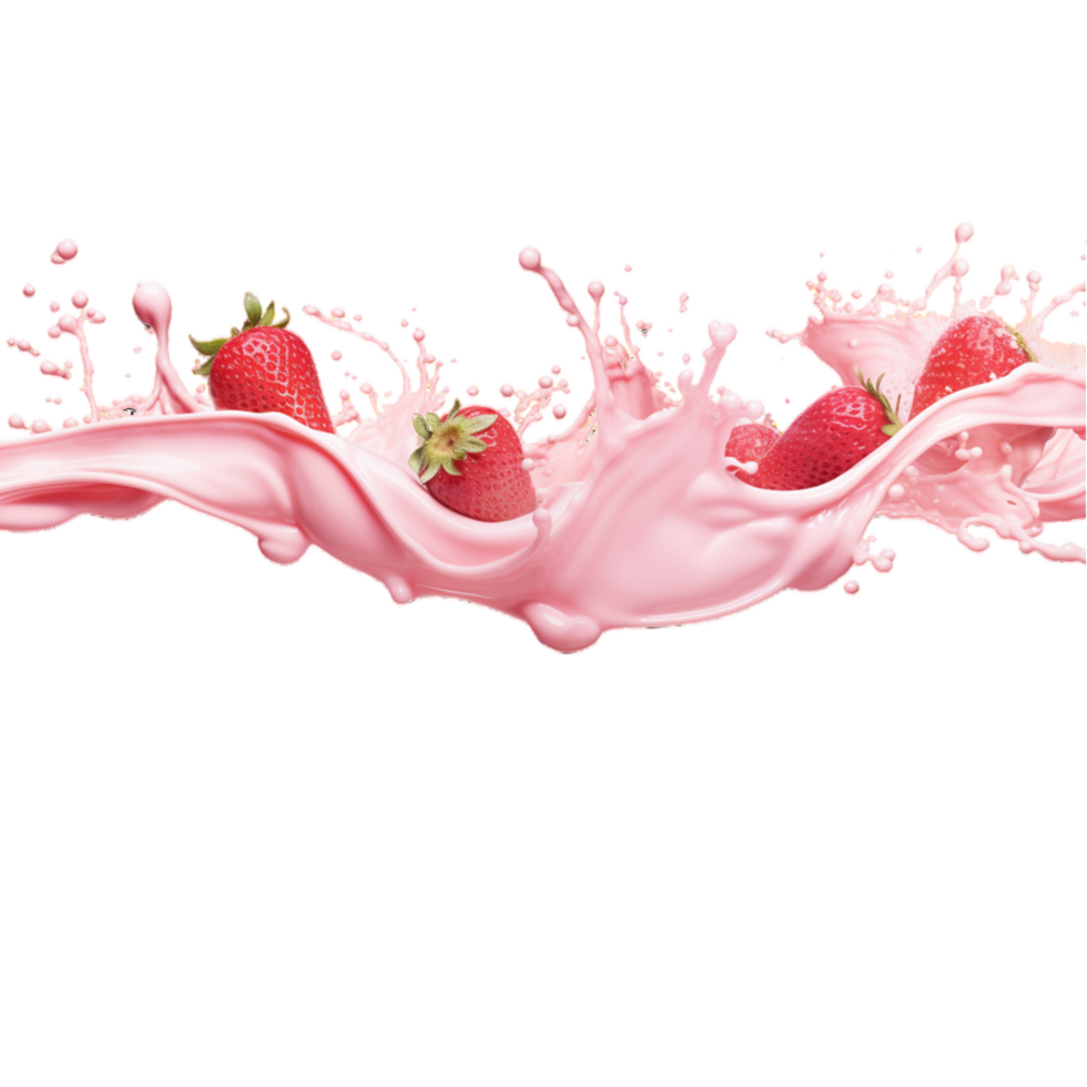 generated ai Milk or yogurt splash with strawberries isolated on transparent background png