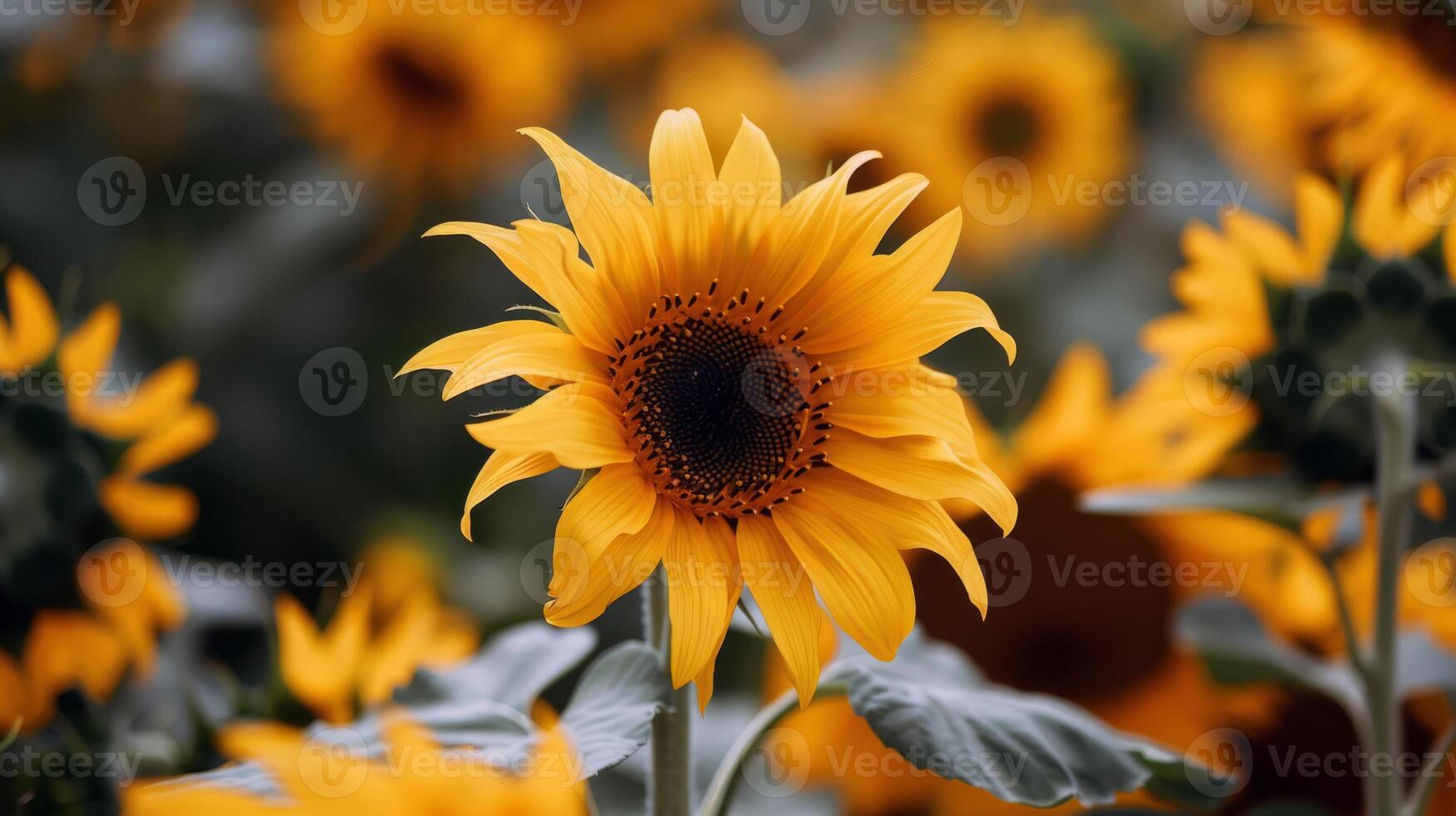 Sunflower field stretching as far as the eye csee, golden seof petals swaying in the summer breeze photo