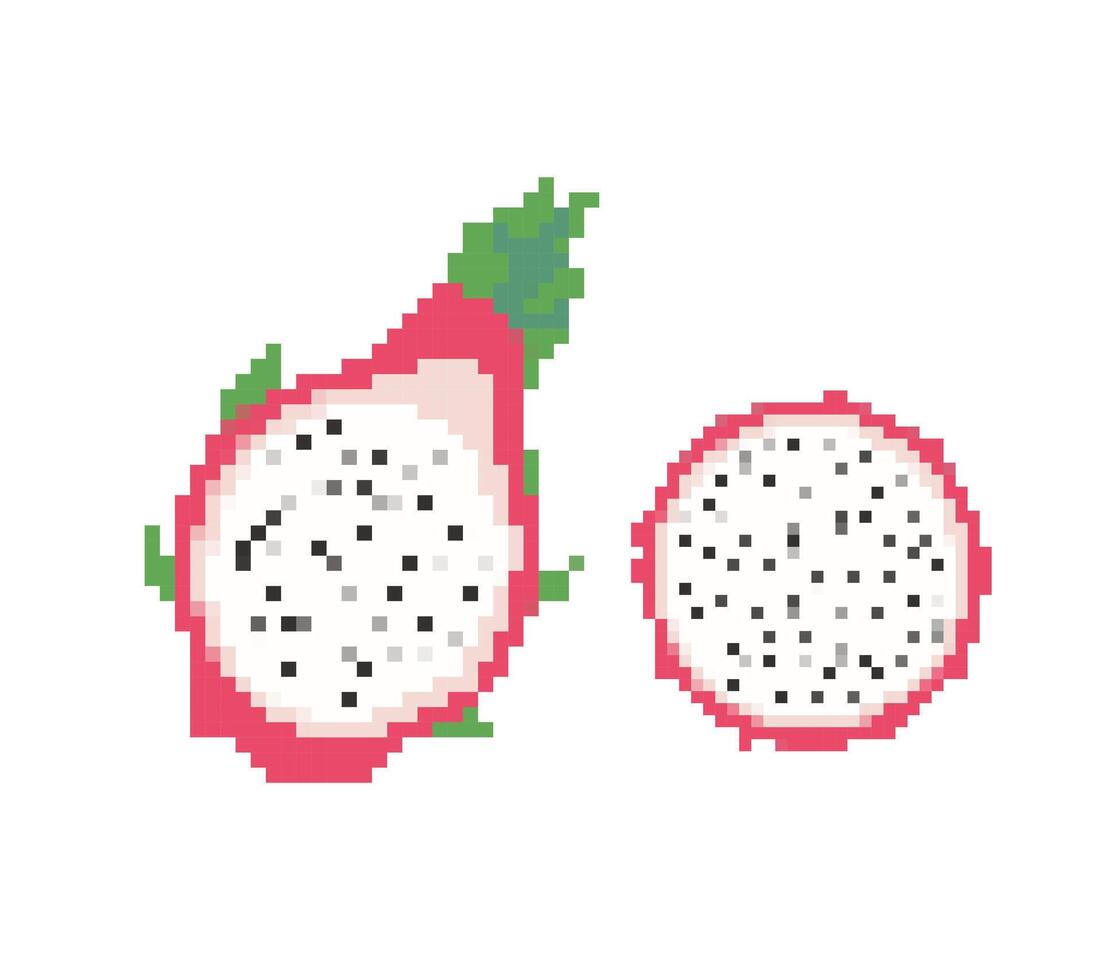 pixel art fruit collection. banana, limondragon fruit, et. vector