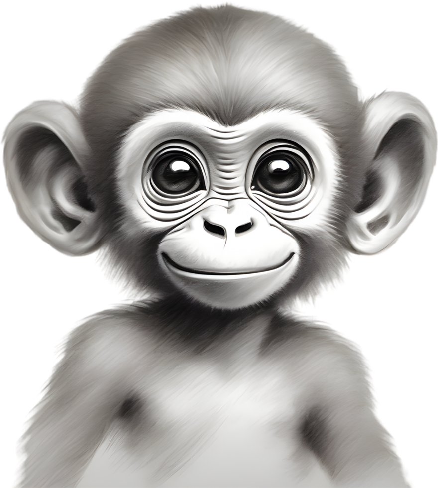 Pencil sketches of a cute baby monkey. Ai-generated. png