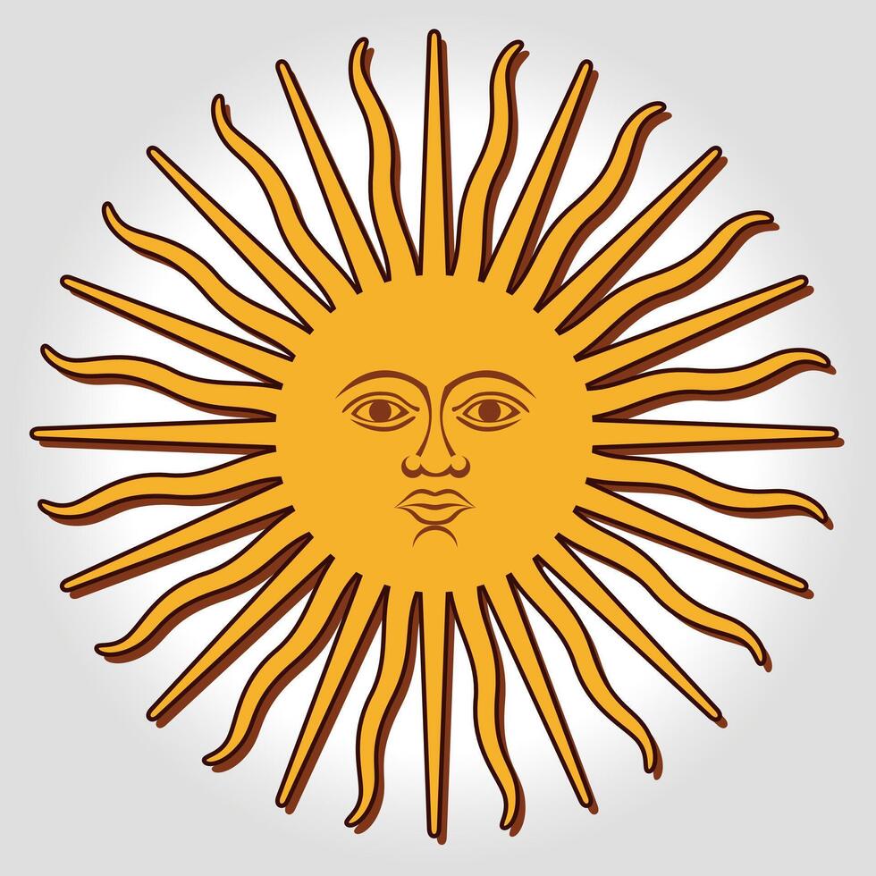 The Inca sun God. Inti sun of may. Argentinian flag. Isolated on white background. Abstract illustration vector