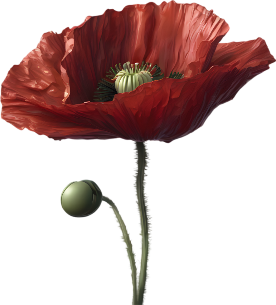 A poppy in hyper-realistic cartoon style. Ai-generated. png