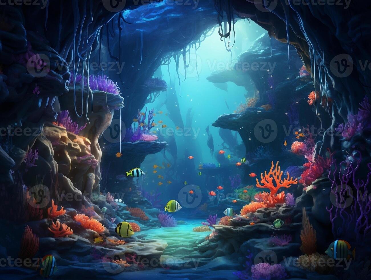 Underwater world with fish and corals AI Generative photo